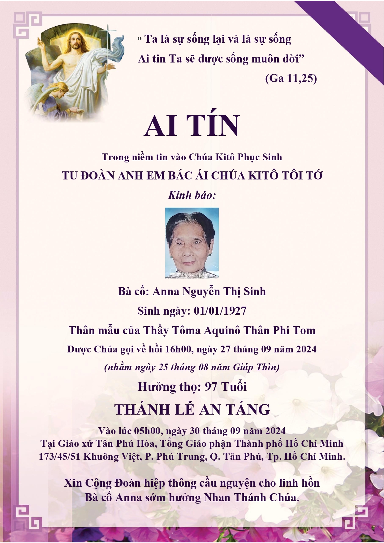 Ai Tín bà Cố Anna Nguyễn Thị Xinh